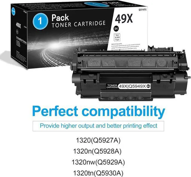 Alt view image 2 of 7 - 1 Pack 49X Black Toner Cartridge (with Chip) | Replacement for HP 49X Work with 1320(Q5927A) 1320n(Q5928A) 1320nw(Q5929A) 1320tn(Q5930A) Printer | Q5949X