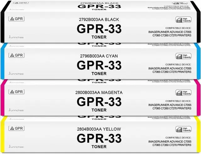 Main image of GPR-33 Black Cyan Magenta Yellow Toner Cartridges Replacement for Canon GPR33 2792B003AA 2796B003AA 2800B003AA 2804B003AA ImageRunner Advance C7055 C7065 C7260 C7270 Printer, 4-Pack