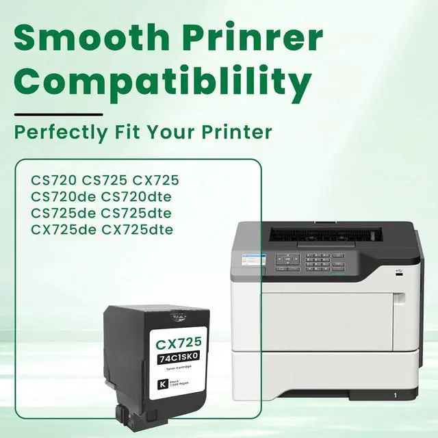 Alt view image 2 of 7 - CX725 74C1SK0 Black High Yield Toner Cartridges Replacement for Lexmark 74C1SK0 CS720de CX725de CX725dhe CS720dte CX725dth CS725de Printers (1 Pack)