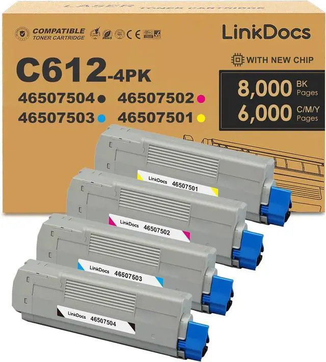 Main image of Ennovor Compatible C612 Toner Cartridge Replacement for OKI 46507504 46507503 46507502 46507501 for OKI-Okidata C612 C612dn c612n Printer (Black Cyan Magenta Yellow)