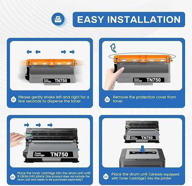 Alt view image 5 of 6 - TN750 TN720 Toner Compatible TN-750 High Yield Black Toner Cartridge Replacement for Brother TN-750 TN-720 MFC-8810DW MFC-8710DW HL-5450DN MFC-8950DW Printer Toner (4 Pack)
