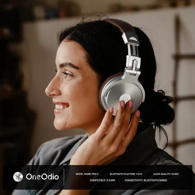 Alt view image 2 of 7 - OneOdio Bluetooth Over Ear Headphones, 110 Hrs Wireless/Wired Stereo Sound Foldable Headsets with Deep Bass 50mm Neodymium Drivers for PC/Phone/Tablet - Studio Wireless Pro C, Silver