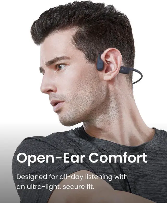 Alt view image 2 of 7 - SHOKZ OpenRun - Open-Ear Bluetooth Bone Conduction Sport Headphones, Sweat Resistant Wireless Earphones for Workouts and Running, Built-in Mic, with Hair Band, Black
