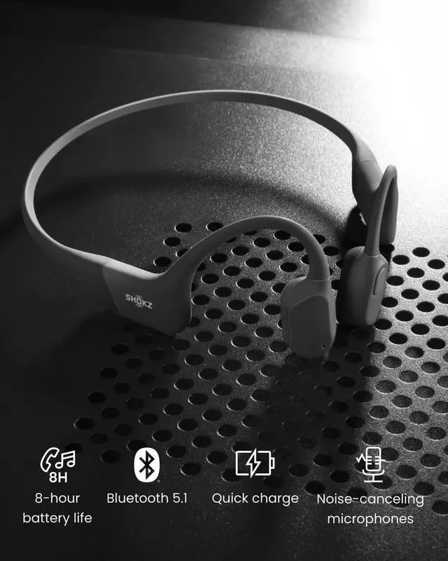 Alt view image 5 of 7 - SHOKZ OpenRun - Open-Ear Bluetooth Bone Conduction Sport Headphones, Sweat Resistant Wireless Earphones for Workouts and Running, Built-in Mic, with Hair Band, Black