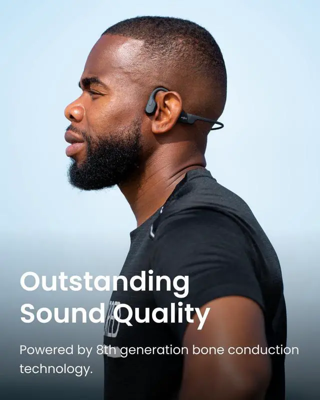 Alt view image 6 of 7 - SHOKZ OpenRun - Open-Ear Bluetooth Bone Conduction Sport Headphones, Sweat Resistant Wireless Earphones for Workouts and Running, Built-in Mic, with Hair Band, Black