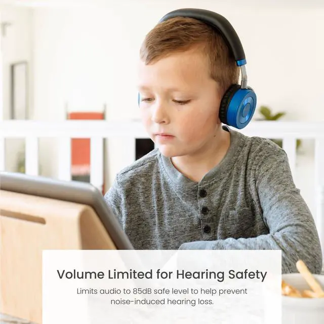 Alt view image 2 of 7 - Puro Sound Labs JuniorJam Plus Volume-Limiting Wireless Bluetooth Headphones for Kids, Secure Audio with Adjustable On-Ear Design, 22-Hour Battery, Ideal for Tablets, Smartphones & PCs - Blue