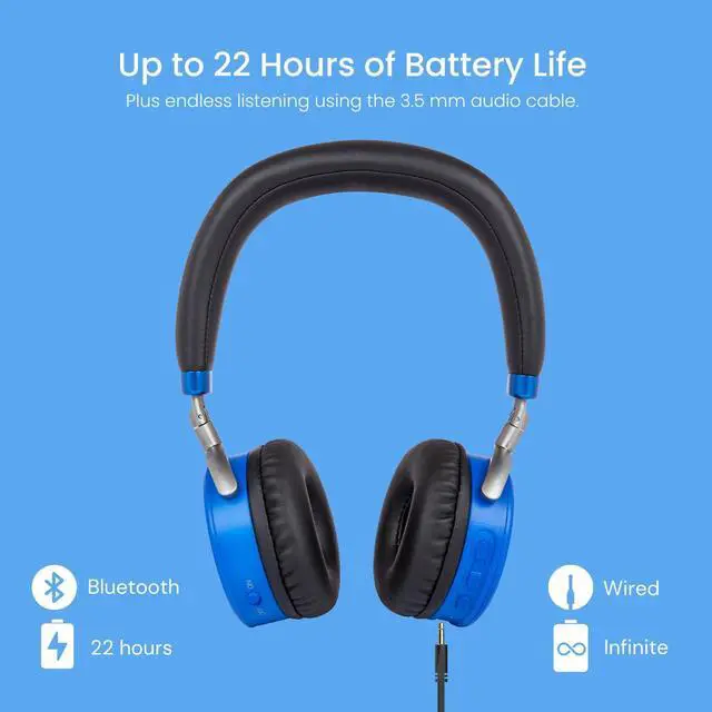 Alt view image 3 of 7 - Puro Sound Labs JuniorJam Plus Volume-Limiting Wireless Bluetooth Headphones for Kids, Secure Audio with Adjustable On-Ear Design, 22-Hour Battery, Ideal for Tablets, Smartphones & PCs - Blue