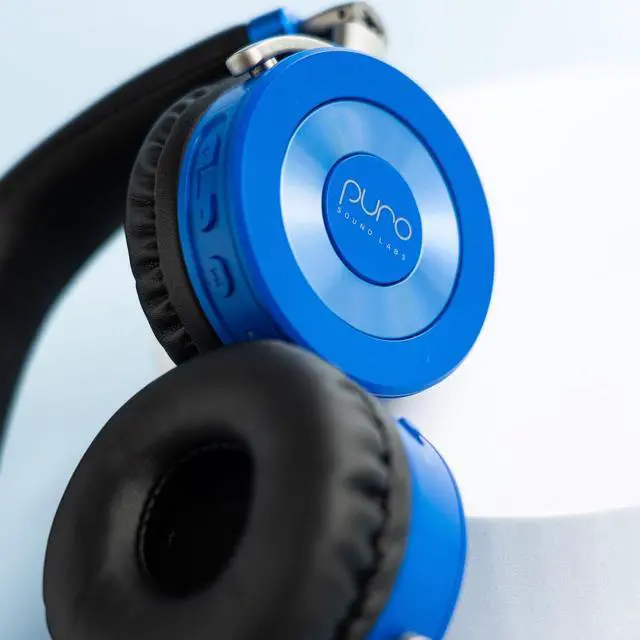 Alt view image 5 of 7 - Puro Sound Labs JuniorJam Plus Volume-Limiting Wireless Bluetooth Headphones for Kids, Secure Audio with Adjustable On-Ear Design, 22-Hour Battery, Ideal for Tablets, Smartphones & PCs - Blue
