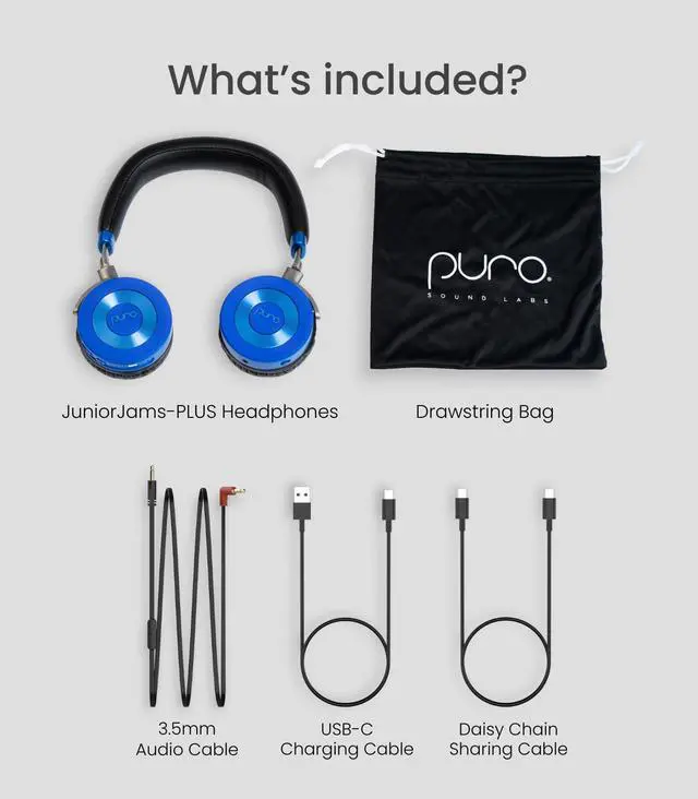 Alt view image 6 of 7 - Puro Sound Labs JuniorJam Plus Volume-Limiting Wireless Bluetooth Headphones for Kids, Secure Audio with Adjustable On-Ear Design, 22-Hour Battery, Ideal for Tablets, Smartphones & PCs - Blue