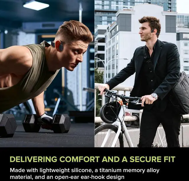 Alt view image 3 of 7 - Creative Outlier Free+ Wireless Bone Conduction Headphones with Adjustable Transducers, IPX5 Sweat and Splash Resistance, Multipoint connectivity, Up to 10 Hours of Battery Life (Grey and Lime Green)