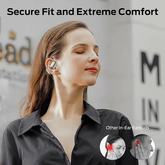Alt view image 7 of 7 - Monster Open Free AC100 Open Ear Bluetooth 5.3 Headphones, Wireless Earbuds with Earhooks, Immersive Stereo Sound by 16mm Large Driver, Clear Calls, 30H Playtime, Waterproof Sport Earbuds for Running