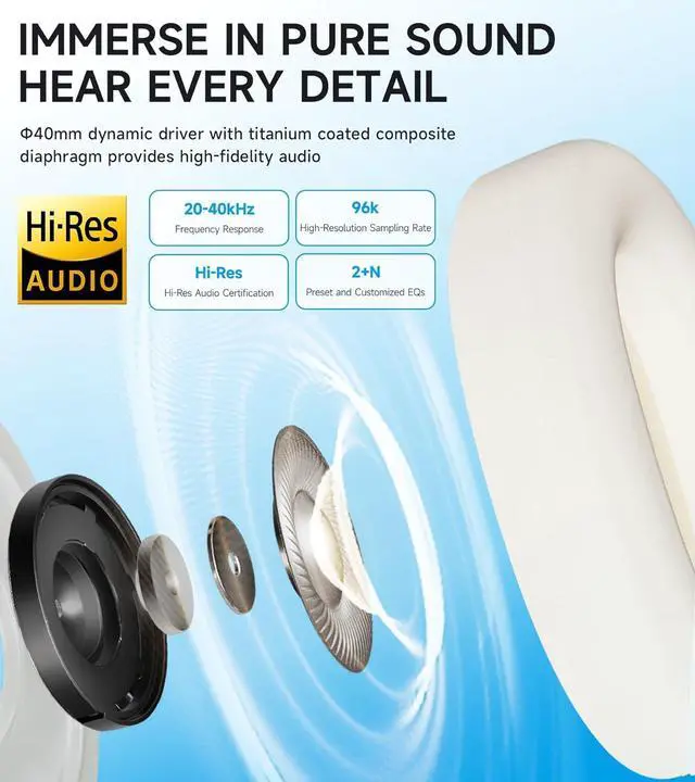 Alt view image 3 of 7 - W800BT Pro Hybrid Active Noise Cancelling Headphones - Hi-Res Audio - AI Call Noise Cancellation - 45H Playtime - Fast Charging - Foldable - Wireless Over-Ear Bluetooth 5.4 Headphones - Black