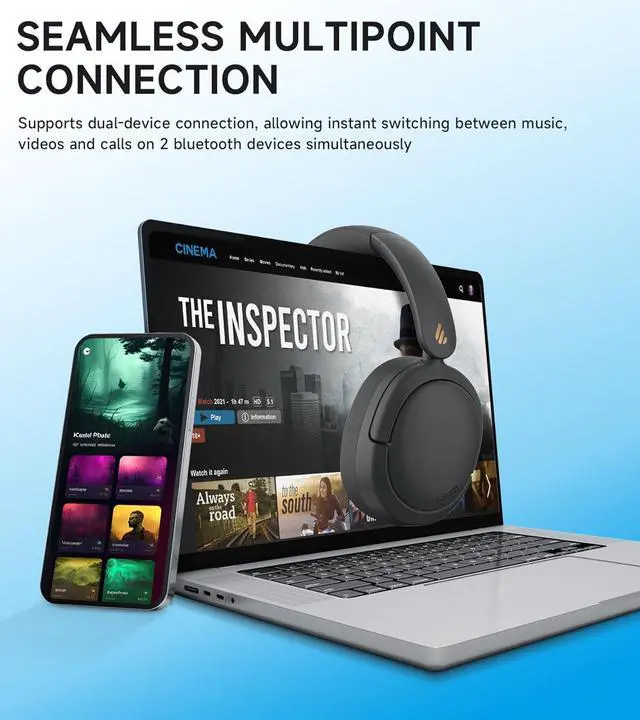 Alt view image 6 of 7 - W800BT Pro Hybrid Active Noise Cancelling Headphones - Hi-Res Audio - AI Call Noise Cancellation - 45H Playtime - Fast Charging - Foldable - Wireless Over-Ear Bluetooth 5.4 Headphones - Black