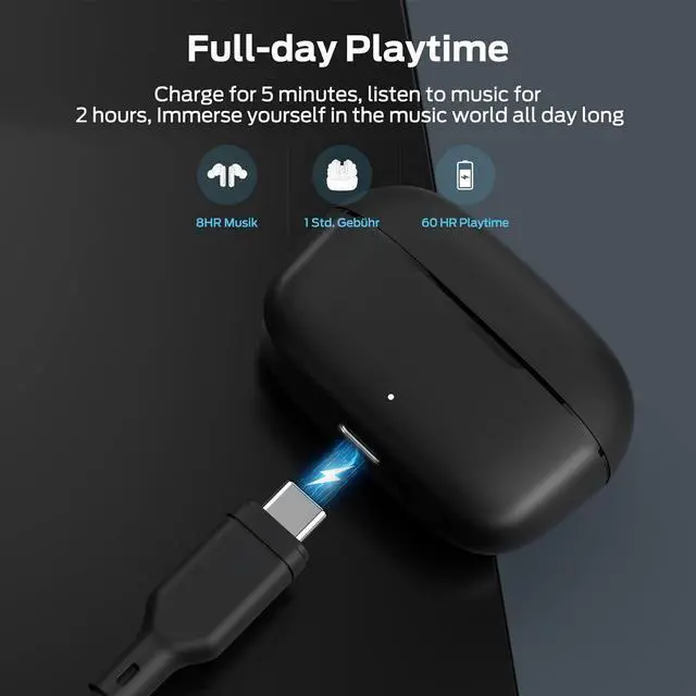Alt view image 5 of 6 - Wireless Earbuds Bluetooth 5.3 Headphones with CVC 8.0 Noise Reduction, IPX8 Waterproof in-Ear Stereo Earphones 60H Playtime, Bluetooth Earbuds with Fast Charging for Sport