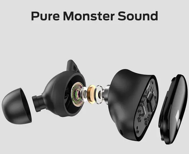 Alt view image 2 of 7 - Monster N-Lite 206 Bluetooth Wireless Earbuds in Ear Headphones, Bluetooth 5.4 Ear Buds Built-in Mic, Comfortable Fit, Touch Control, Type-C Fast Charging, IPX6 Waterproof, 25H Playtime, Black