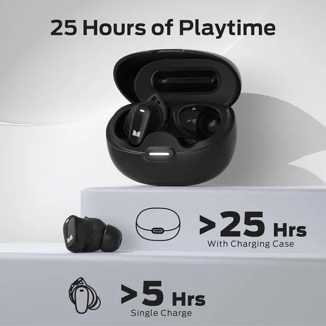 Alt view image 4 of 7 - Monster N-Lite 206 Bluetooth Earbuds Wireless Earphones Bluetooth 5.4 in-Ear Earbuds Headphones Built-in Mic, Touch Control, IPX6 Waterproof, Comfortable Fit, Type-C Charging, 25H Playback, Black