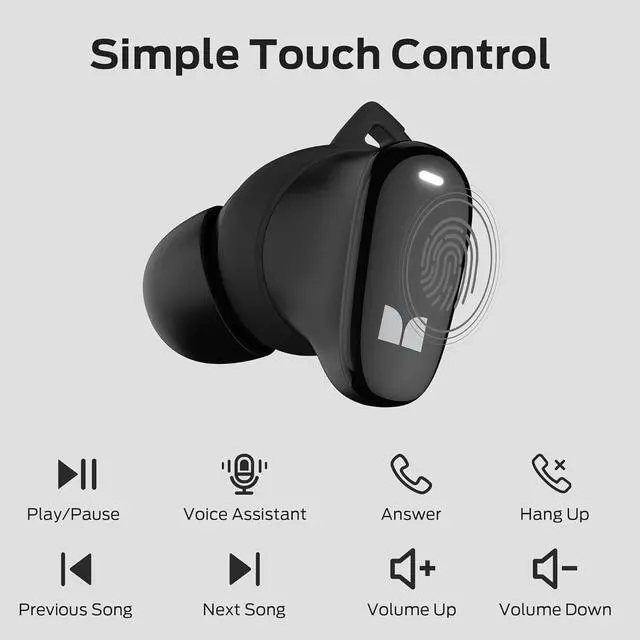 Alt view image 4 of 7 - Monster N-Lite 206 Bluetooth Wireless Earbuds in Ear Headphones, Bluetooth 5.4 Ear Buds Built-in Mic, Comfortable Fit, Touch Control, Type-C Fast Charging, IPX6 Waterproof, 25H Playtime, Black