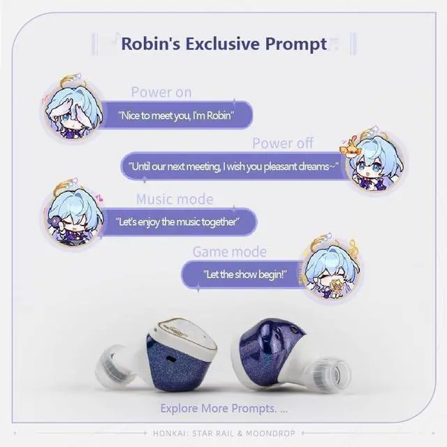 Alt view image 5 of 7 - Moondrop Robin Earphone Honkai Star Rail Robin's Earphones TWS Hybrid Dynamic Driver + Planar Driver ANC TWS Earphones (English Version)