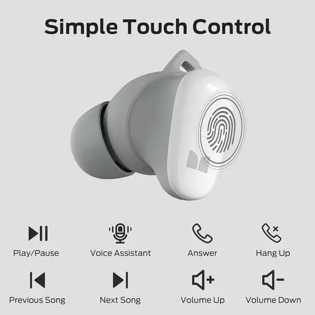 Alt view image 4 of 7 - Monster N-Lite 206 Wireless Earbuds Bluetooth 5.4 in Ear Headphones, Bluetooth Ear Buds Built-in Microphone, Touch Control, Comfortable Fit, USB-C Fast Charging, IPX6 Waterproof, 25H Playtime, White