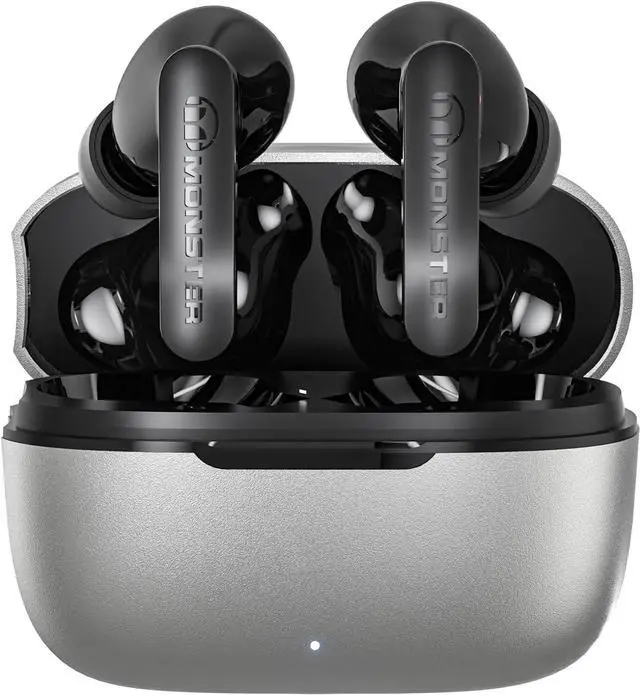 Main image of Monster N-Lite Clear Talk Wireless Earbuds Bluetooth 5.3 Headphones, IPX8 Waterproof in-Ear Stereo Earphones 60H Playtime, with Fast Charging for Sport, Bright Silver, MH22107