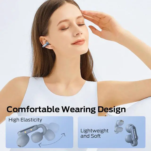 Alt view image 7 of 7 - Monster Open AC601 Wireless Earbuds, Comfort Clip-On Bluetooth Earphones, Bluetooth 5.4 Earbuds with Environmental Noise Cancellation, IPX5 Waterproof & Touch Control Wireless Headphones(Blue)