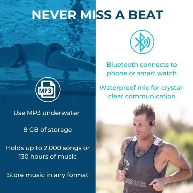 Alt view image 4 of 7 - H2O Audio TRI 2 Waterproof Bone Conduction Headphones Bundle - Bluetooth 5.3, MP3 Mode, 12ft Underwater Performance, Extended Battery, Protective Hard Shell Case - Black