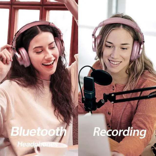 Alt view image 6 of 7 - OneOdio A70 Bluetooth Over Ear Headphones, Wireless Headphones w/ 72H Playtime, Hi-Res, 3.5mm/6.35mm Wired Audio Jack for Studio Monitor & Mixing DJ Guitar AMP, Computer Laptop PC Tablet - Rose Gold