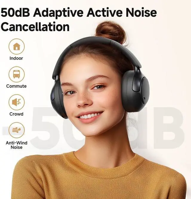 Alt view image 2 of 7 - QCY H3 PRO Adaptive ANC Wireless Headphones Over Ear, 50dB Active Noise Cancellation with Multiple Modes, LDAC Hi-Res Wireless Audio, 55H Playtime, Custom EQ via App, Bluetooth 5.4