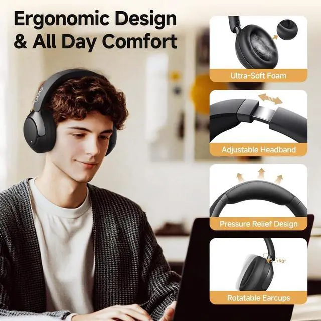 Alt view image 7 of 7 - QCY H3 PRO Adaptive ANC Wireless Headphones Over Ear, 50dB Active Noise Cancellation with Multiple Modes, LDAC Hi-Res Wireless Audio, 55H Playtime, Custom EQ via App, Bluetooth 5.4