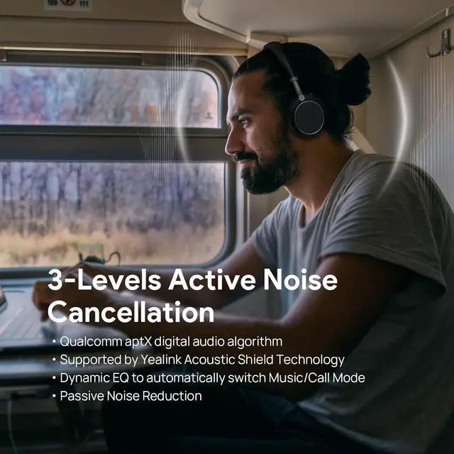 Alt view image 4 of 7 - Yealink BH76 (2022 Old Edition) Wireless Headset Active Noise Cancelling (ANC) Bluetooth Headphone with Retractable Mic-Boom, Teams Certified On-Ear Headphone, up to 35h Talking Time, USB-A Dongle