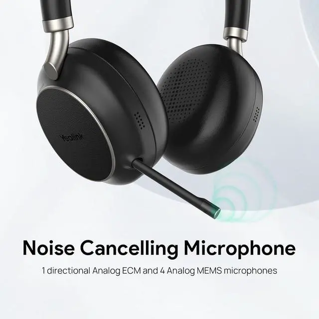 Alt view image 6 of 7 - Yealink BH76 (2022 Old Edition) Wireless Headset Active Noise Cancelling (ANC) Bluetooth Headphone with Retractable Mic-Boom, Teams Certified On-Ear Headphone, up to 35h Talking Time, USB-A Dongle