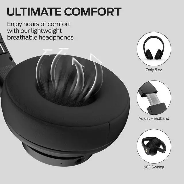 Alt view image 3 of 7 - Monster Mission 100 Bluetooth Headphones, On Ear Headphones with Immersive Bass, Crystal Clear Call, 40H Playtime, Bluetooth 5.4, Comfortable Fit Wireless Headset for Travel Work