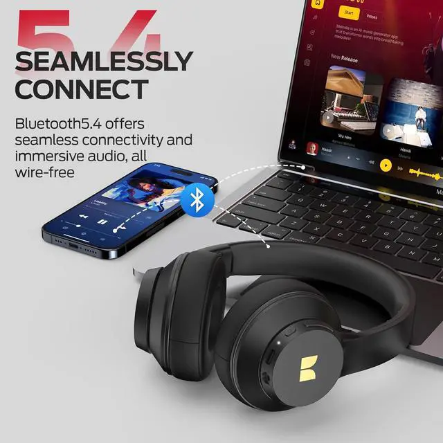 Alt view image 7 of 7 - Monster Mission 100 Bluetooth Headphones, On Ear Headphones with Immersive Bass, Crystal Clear Call, 40H Playtime, Bluetooth 5.4, Comfortable Fit Wireless Headset for Travel Work
