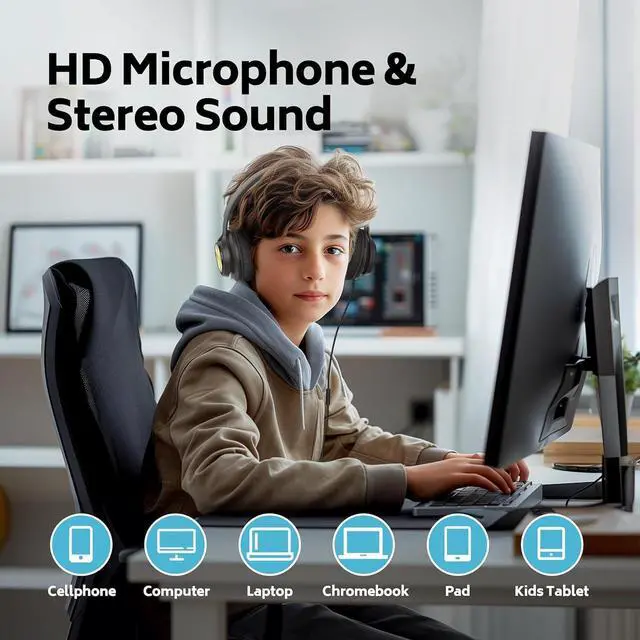 Alt view image 5 of 7 - AILIHEN Headphones Bulk for Classroom 10 Pack - Kids Wired Headphones for School Students, Over-Ear Headsets with Microphone HD Stereo Sound 3.5mm Jack for Library, Online Learning (Muiticolor)