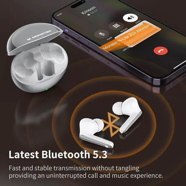 Alt view image 4 of 7 - Monster N-Lite 203 AirLinks Wireless Earbuds, Bluetooth 5.3 Headphones HiFi Stereo, Wireless Earphones with 30H Playback, Touch Control, IPX6 Waterproof in-Ear Earbuds, HD Clear Call, Type-C Charging