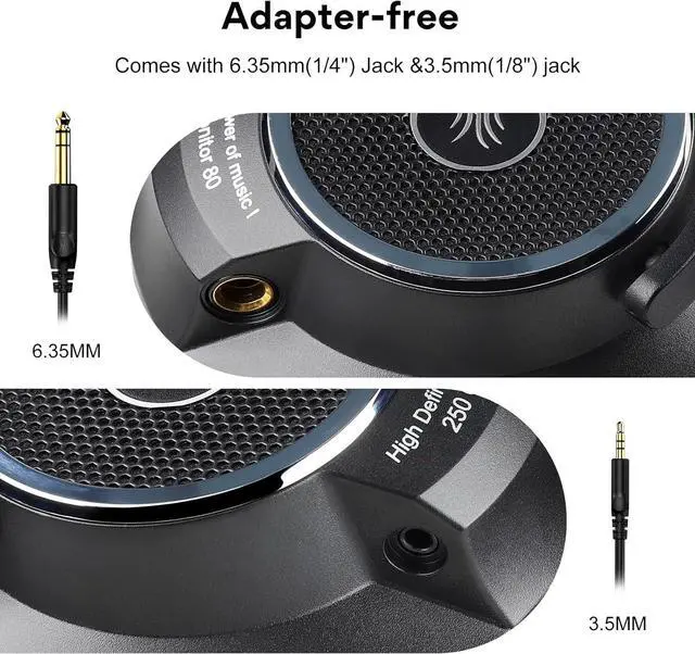 Alt view image 6 of 7 - OneOdio Monitor 80 Open Back Headphones- Studio Headphones for Mixing Mastering Editing, Wired Over Ear Headphones for Professional Studio Applications, 250 Ohm, Velour Earmuffs, Sound Isolation