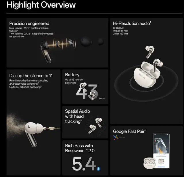 Alt view image 2 of 7 - OnePlus Buds Pro 3, Wireless Bluetooth Earbuds, Noise Canceling Earbuds, Deep Bass, Immersive Sound, Up to 44 Hour Playtime with Charging case, Midnight Opus