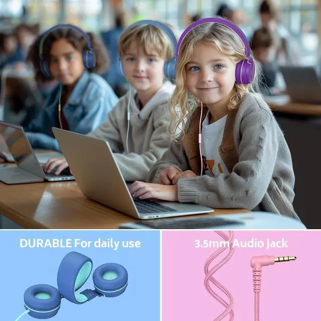 Alt view image 2 of 7 - AILIHEN Kids Headphones Bulk 10-Pack for K-12 School Classroom, On-Ear Wired Headset with Microphone for Students Children with 93dB Volume Limited, 3.5mm Jack for Chromebooks Tablets Laptop Computer