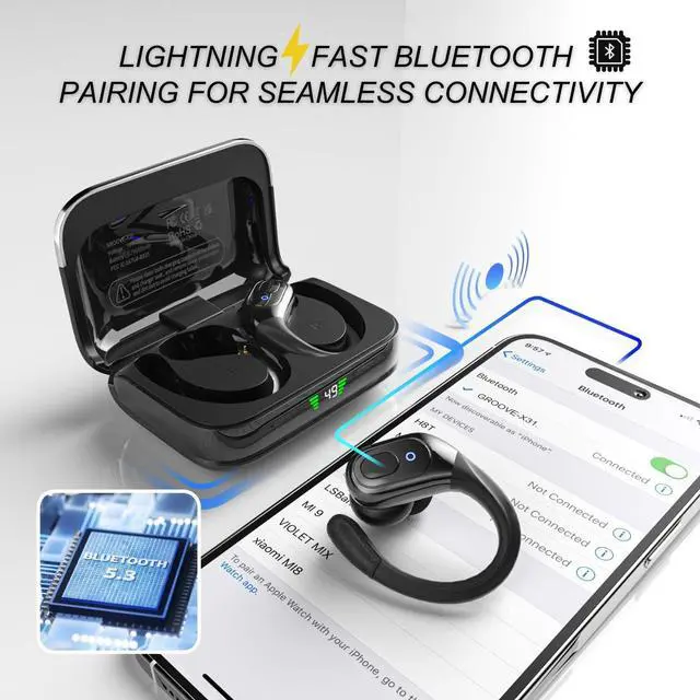 Alt view image 5 of 7 - Groove Electronics 4-in-1 Wireless Earbuds w/Charging Case - 80 Hours Playtime Wireless Headphones Bluetooth 5.3 IPX7 Waterproof Noise Cancelling Earphones with LED Light Display | Phone Charging Pad