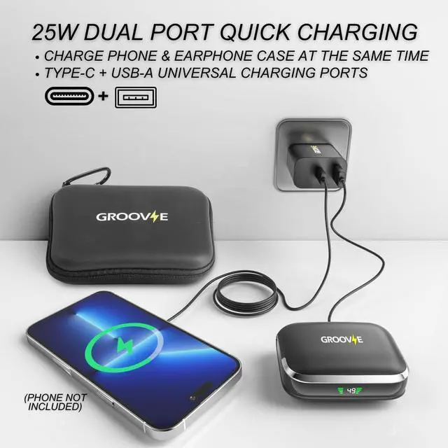 Alt view image 7 of 7 - Groove Electronics 4-in-1 Wireless Earbuds w/Charging Case - 80 Hours Playtime Wireless Headphones Bluetooth 5.3 IPX7 Waterproof Noise Cancelling Earphones with LED Light Display | Phone Charging Pad