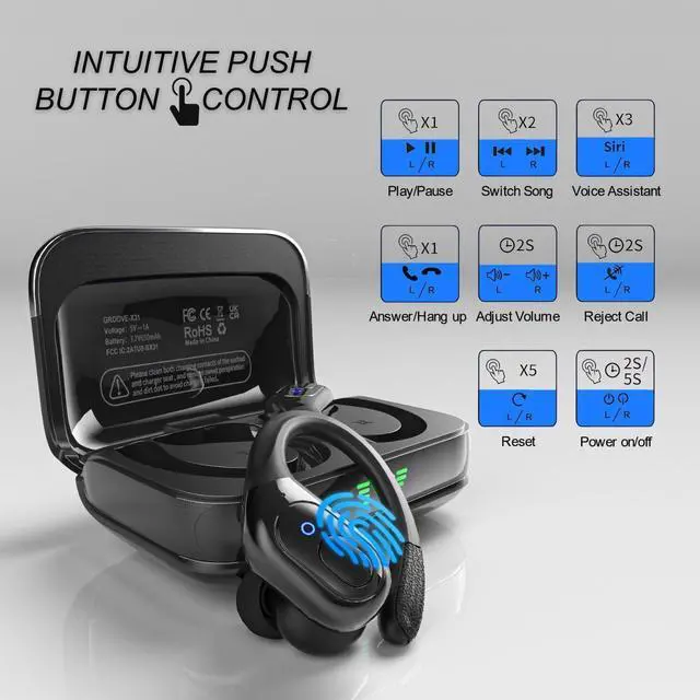Alt view image 2 of 7 - Groove Electronics 4-in-1 Wireless Earbuds w/Charging Case - 80 Hours Playtime Wireless Headphones Bluetooth 5.3 IPX7 Waterproof Noise Cancelling Earphones with LED Light Display | Phone Charging Pad