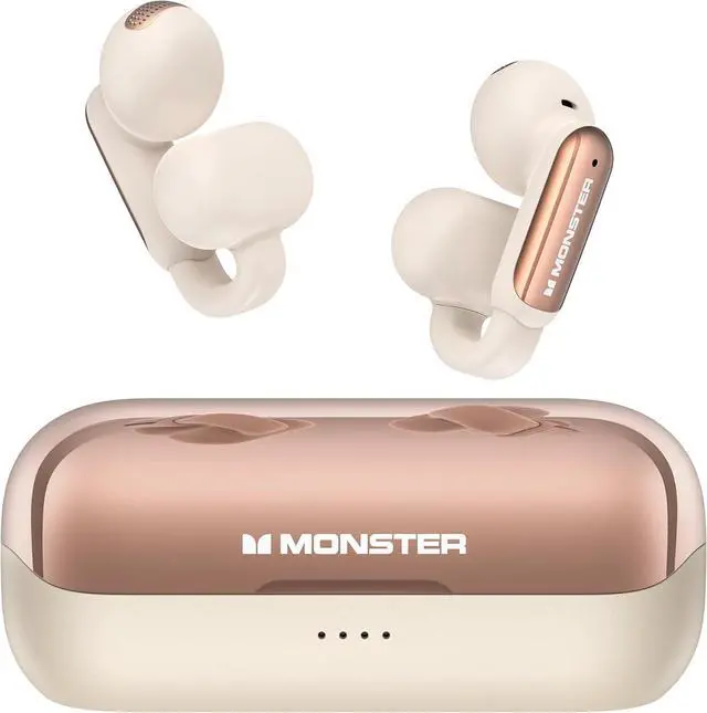 Main image of Monster Open AC601 Wireless Earbuds, Crystal Clear Call, USB-C Charging, Bluetooth 5.4 Open Earphones with ENC, IPX5 Waterproof Wireless Clip-on Earbud, 32H Playtime Earbuds (White)