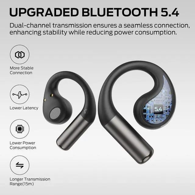 Alt view image 6 of 7 - Monster Open Ear AC335 Headphones, Bluetooth 5.4 Wireless Headphones with Stereo Sound, 24H Playback, Crystal Clear Calls, Stylish Rotating Case with Lanyard, Sweat Resistant Open Ear Wireless Earbuds