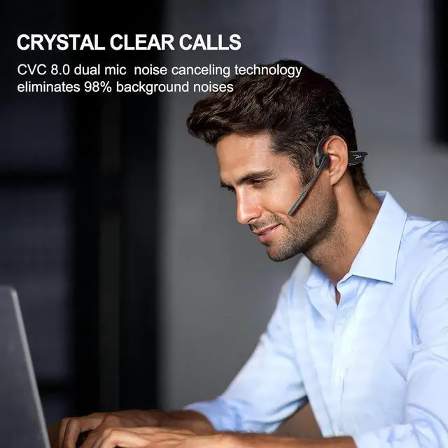 Alt view image 3 of 7 - MAIRDI Open Ear Bone Conduction Headphones Bluetooth with Microphone Noise Canceling, Wireless Bluetooth Headset with Mic Boom & USB Dongle for PC Work Calls and Meetings