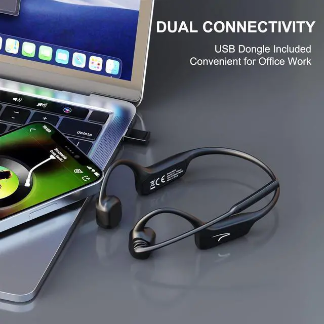 Alt view image 6 of 7 - MAIRDI Open Ear Bone Conduction Headphones Bluetooth with Microphone Noise Canceling, Wireless Bluetooth Headset with Mic Boom & USB Dongle for PC Work Calls and Meetings