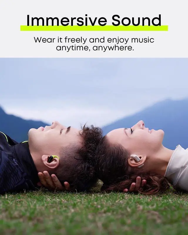 Alt view image 5 of 7 - Langsdom Airfit Open Ear True Wireless Earbuds Bluetooth Headphones, Water Resistants, Ultra-Light, Premium Deep Bass with 24Hrs Play time, Ergonomic Design Secure fit for Worksout & Running, Green