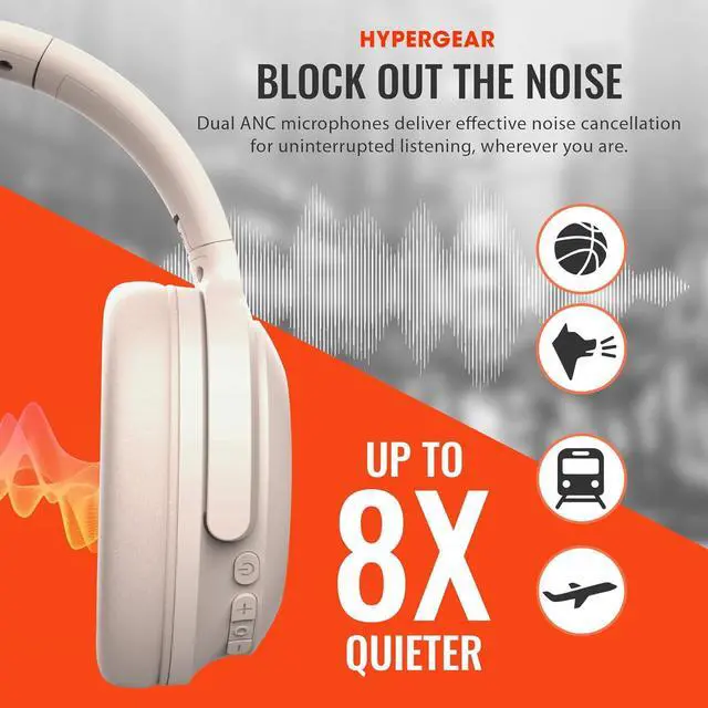 Alt view image 4 of 7 - Headphones Wireless - Bone Active Noise Cancelling Headphones Over Ear Bluetooth HD Audio Deep Bass Dual Noise Canceling Mics ANC Gym Headphone Wireless Over Ear Sound Cancelling Lightweight Foldable