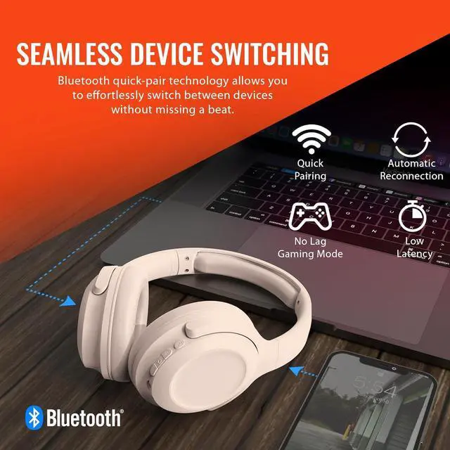 Alt view image 5 of 7 - Headphones Wireless - Bone Active Noise Cancelling Headphones Over Ear Bluetooth HD Audio Deep Bass Dual Noise Canceling Mics ANC Gym Headphone Wireless Over Ear Sound Cancelling Lightweight Foldable