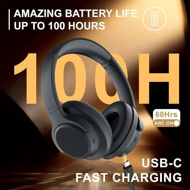 Alt view image 3 of 6 - Soul Ultra Wireless Active Noise Cancelling Headphones, Wireless Over-Ear Bluetooth Headphones,100H Playtime, USB-C Quick Charging, Hi-Res Audio, Deep Bass, for Travel, Sport,Gym (Black)