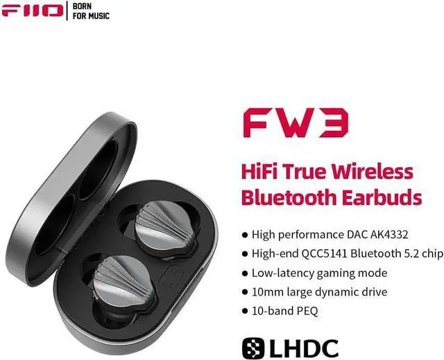 Alt view image 3 of 7 - FiiO FW3 True Wireless Earbud, Bluetooth 5.2 LDAC/aptX Adaptive, 10mm Drivers with Big Bass, App for Custom EQ, 21H Playtime (Grey)